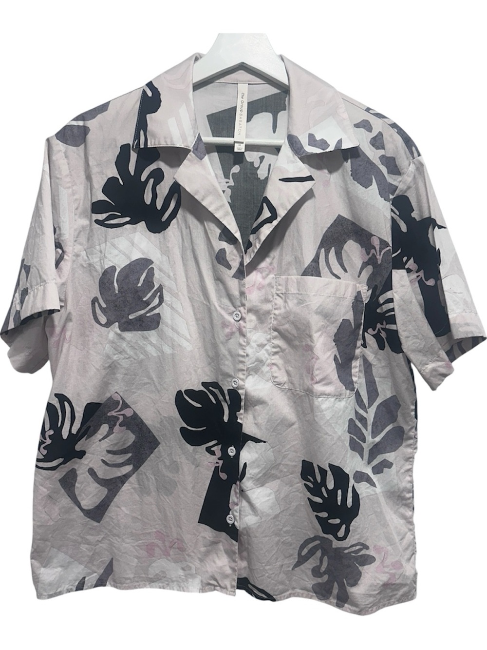 Babaton Short-Sleeve Leaf Print Shirt - Light Pink 100% Cotton